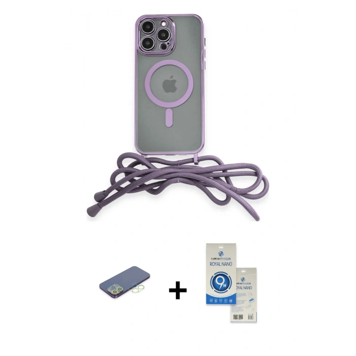 MARSİLYAN™- iPhone 12 Pro Max Kılıf Eksen Özel Seri - Şeffaf Royal Nano Ekran Koruyucu + Renkli Kamera Lens Koruma Cam - YL