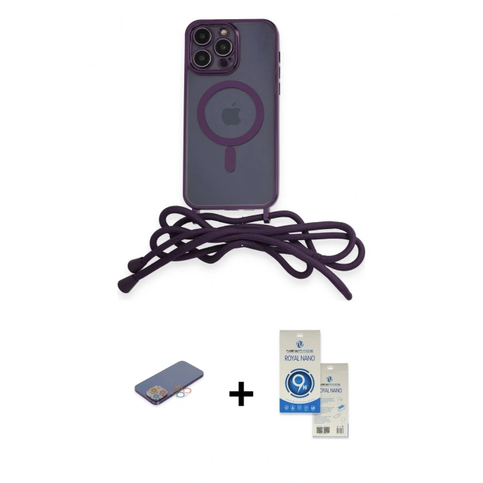 MARSİLYAN™- iPhone 12 Pro Max Kılıf Eksen Özel Seri - Şeffaf Royal Nano Ekran Koruyucu + Renkli Kamera Lens Koruma Cam - PE