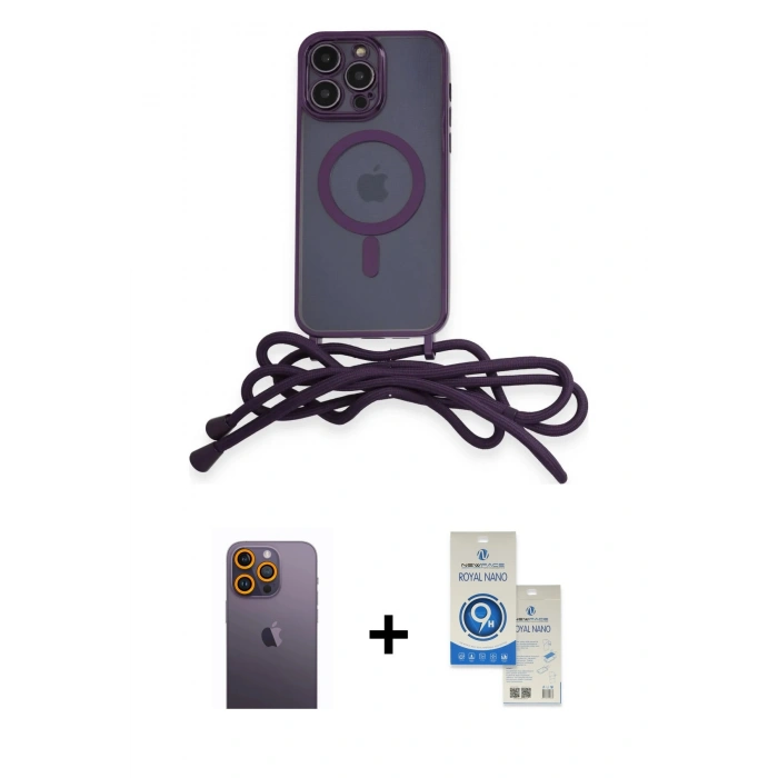 MARSİLYAN™- iPhone 12 Pro Max Kılıf Eksen Özel Seri - Şeffaf Royal Nano Ekran Koruyucu + Neon Fosforlu Kamera Lens - SI