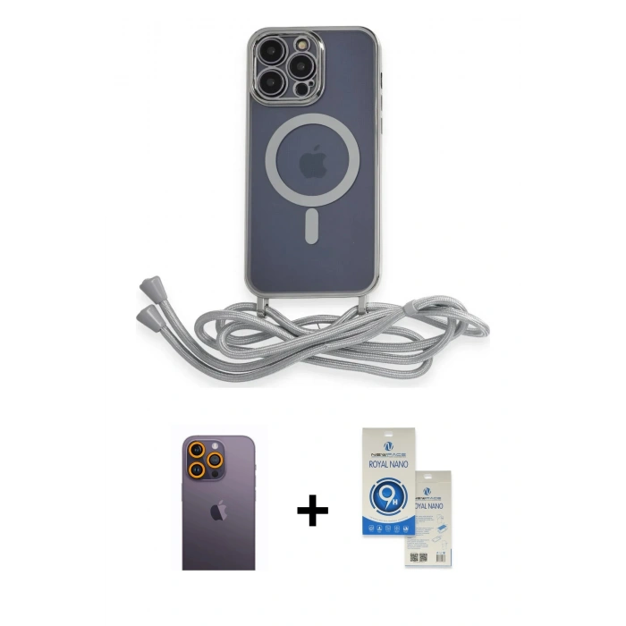 MARSİLYAN™- iPhone 12 Pro Max Kılıf Eksen Özel Seri - Şeffaf Royal Nano Ekran Koruyucu + Neon Fosforlu Kamera Lens - SI