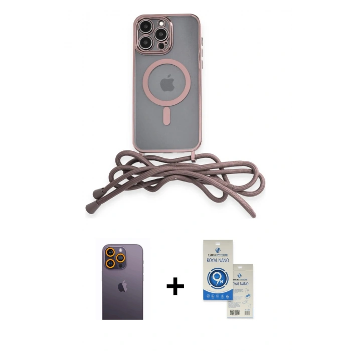MARSİLYAN™- iPhone 12 Pro Max Kılıf Eksen Özel Seri - Şeffaf Royal Nano Ekran Koruyucu + Neon Fosforlu Kamera Lens - SI