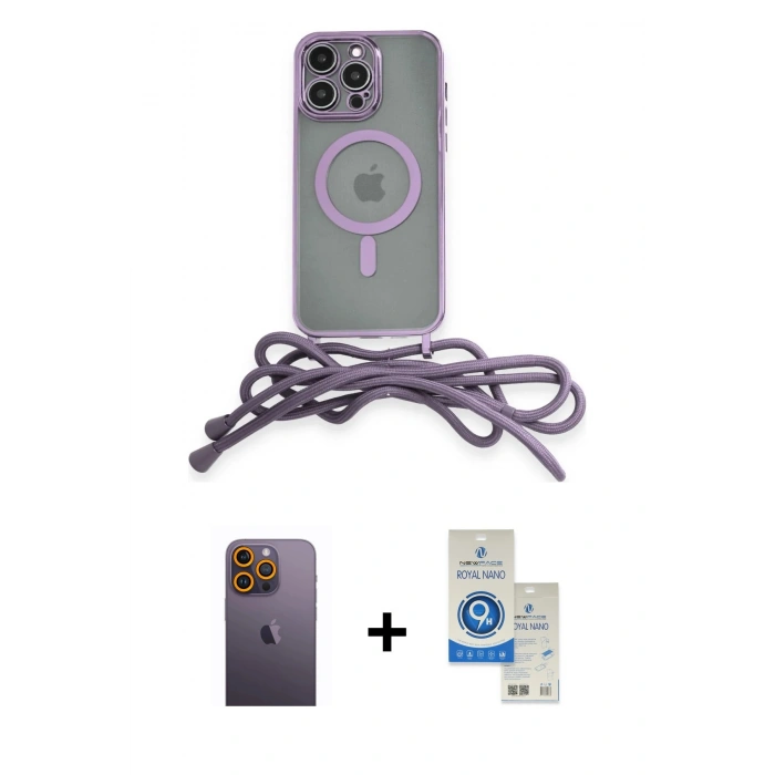 MARSİLYAN™- iPhone 12 Pro Max Kılıf Eksen Özel Seri - Şeffaf Royal Nano Ekran Koruyucu + Neon Fosforlu Kamera Lens - SI