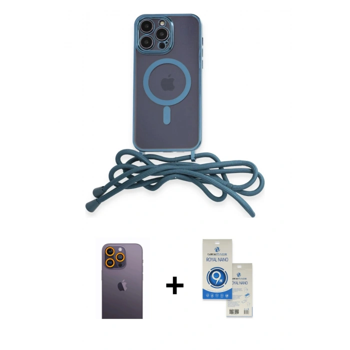 MARSİLYAN™- iPhone 12 Pro Max Kılıf Eksen Özel Seri - Şeffaf Royal Nano Ekran Koruyucu + Neon Fosforlu Kamera Lens - SI