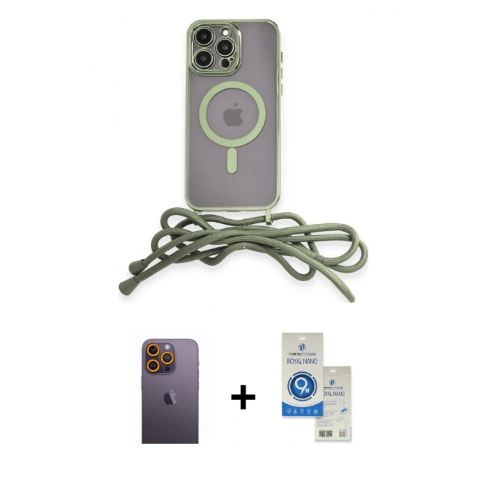 MARSİLYAN™- iPhone 12 Pro Max Kılıf Eksen Özel Seri - Şeffaf Royal Nano Ekran Koruyucu + Neon Fosforlu Kamera Lens - SI