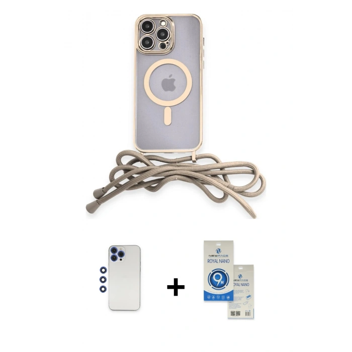 MARSİLYAN™- iPhone 12 Pro Max Kılıf Eksen Özel Seri - Şeffaf Royal Nano Ekran Koruyucu + Shine Kamera Lens - LT