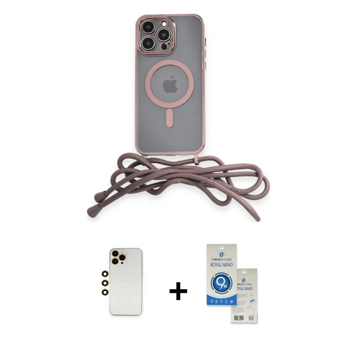 MARSİLYAN™- iPhone 12 Pro Max Kılıf Eksen Özel Seri - Şeffaf Royal Nano Ekran Koruyucu + Shine Kamera Lens - GD