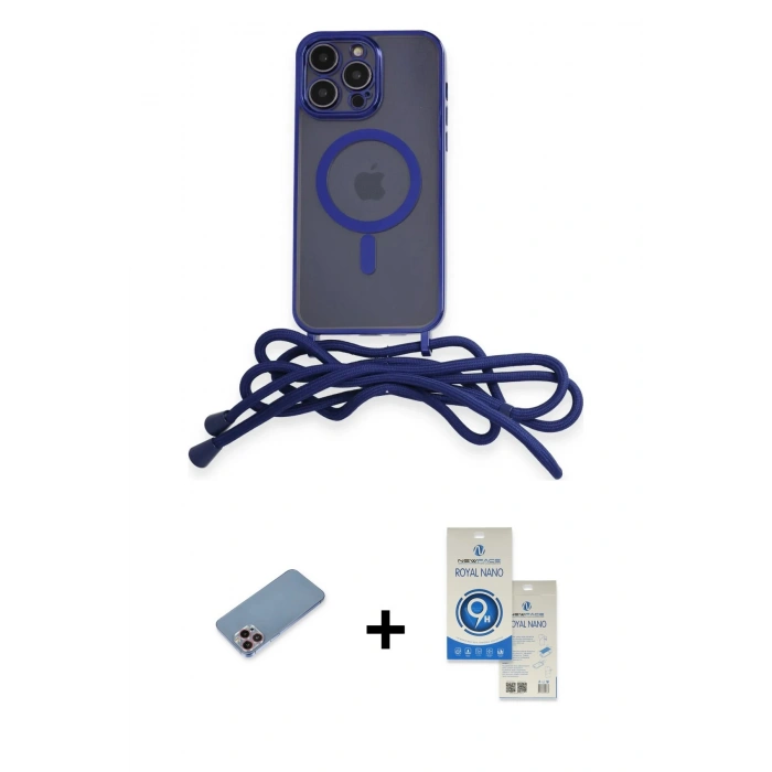 MARSİLYAN™- iPhone 12 Pro Max Kılıf Eksen Özel Seri - Şeffaf Royal Nano Ekran Koruyucu + Shine Kamera Lens Koruma Cam - PE