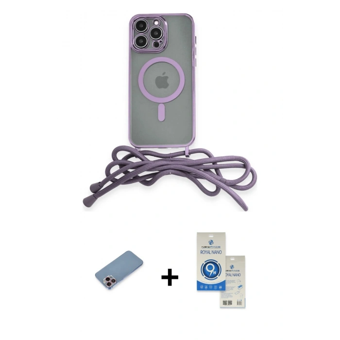 MARSİLYAN™- iPhone 12 Pro Max Kılıf Eksen Özel Seri - Şeffaf Royal Nano Ekran Koruyucu + Shine Kamera Lens Koruma Cam - PE
