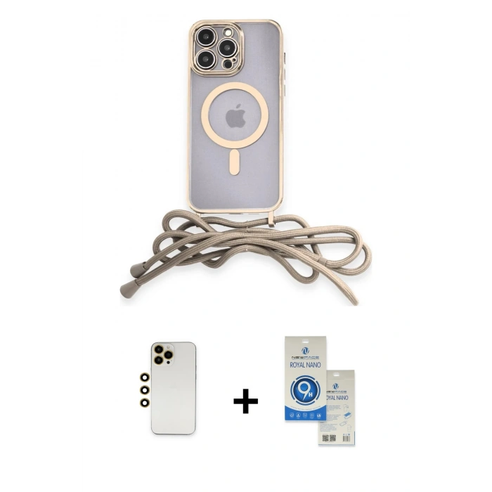 MARSİLYAN™- iPhone 12 Pro Max Kılıf Eksen Özel Seri - Şeffaf Royal Nano Ekran Koruyucu + Shine Kamera Lens - GD