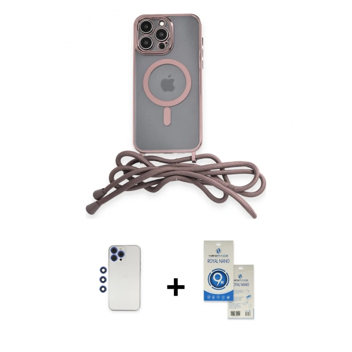 MARSİLYAN™- iPhone 12 Pro Max Kılıf Eksen Özel Seri - Şeffaf Royal Nano Ekran Koruyucu + Shine Kamera Lens - LT