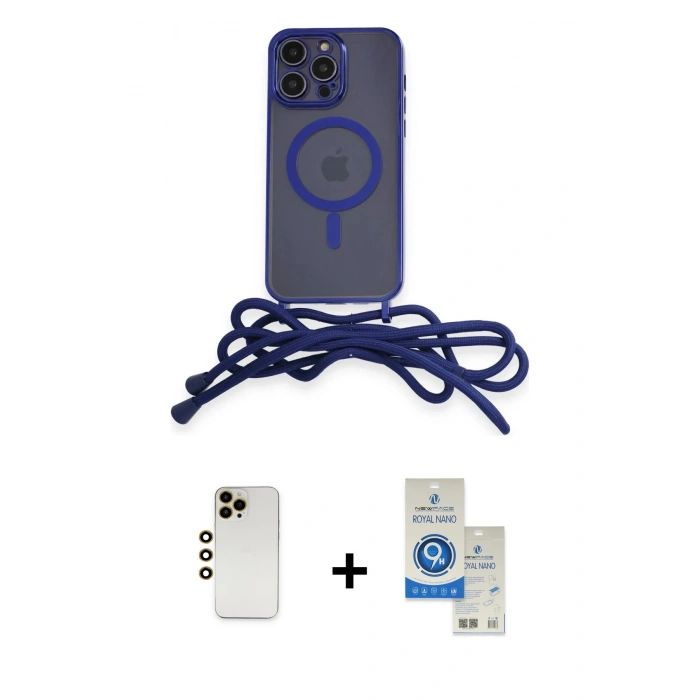 MARSİLYAN™- iPhone 12 Pro Max Kılıf Eksen Özel Seri - Şeffaf Royal Nano Ekran Koruyucu + Shine Kamera Lens - GD