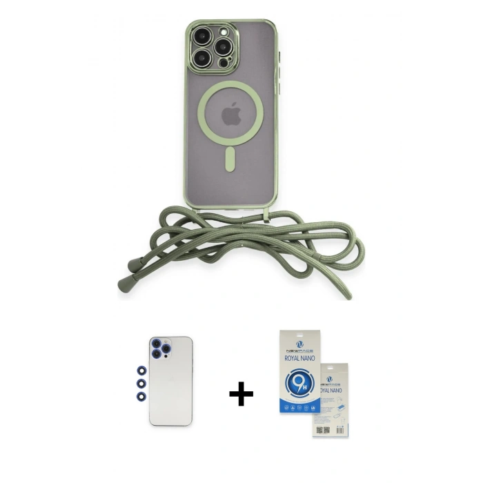 MARSİLYAN™- iPhone 12 Pro Max Kılıf Eksen Özel Seri - Şeffaf Royal Nano Ekran Koruyucu + Shine Kamera Lens - LT