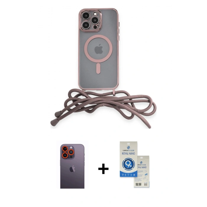 MARSİLYAN™- iPhone 12 Pro Max Kılıf Eksen Özel Seri - Şeffaf Royal Nano Ekran Koruyucu + Neon Fosforlu Kamera Lens - TU