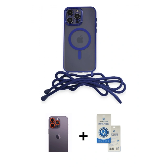 MARSİLYAN™- iPhone 12 Pro Max Kılıf Eksen Özel Seri - Şeffaf Royal Nano Ekran Koruyucu + Neon Fosforlu Kamera Lens - TU
