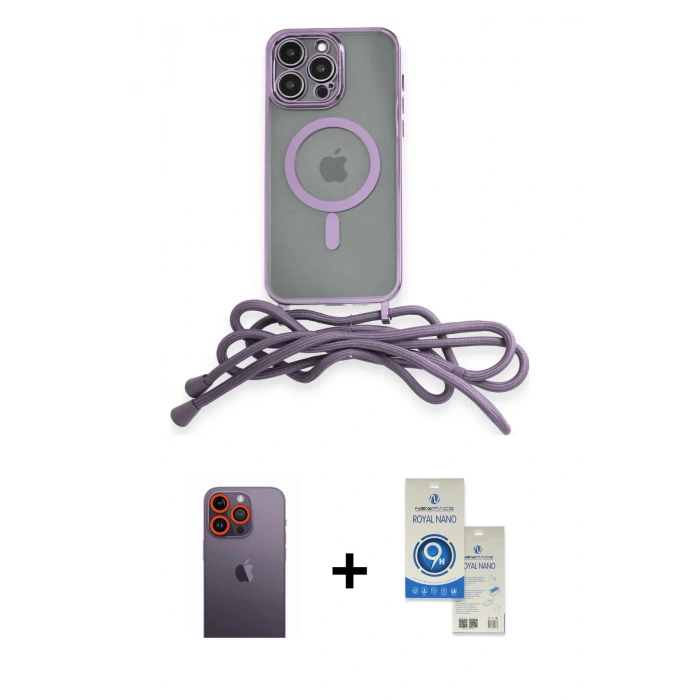 MARSİLYAN™- iPhone 12 Pro Max Kılıf Eksen Özel Seri - Şeffaf Royal Nano Ekran Koruyucu + Neon Fosforlu Kamera Lens - TU