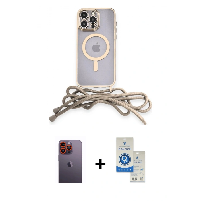MARSİLYAN™- iPhone 12 Pro Max Kılıf Eksen Özel Seri - Şeffaf Royal Nano Ekran Koruyucu + Neon Fosforlu Kamera Lens - TU