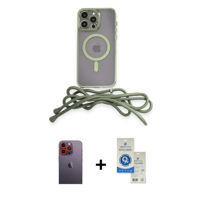 MARSİLYAN™- iPhone 12 Pro Max Kılıf Eksen Özel Seri - Şeffaf Royal Nano Ekran Koruyucu + Neon Fosforlu Kamera Lens - TU