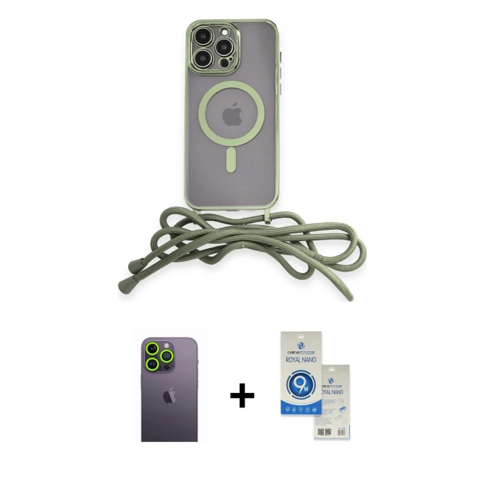 MARSİLYAN™- iPhone 12 Pro Max Kılıf Eksen Özel Seri - Şeffaf Royal Nano Ekran Koruyucu + Neon Fosforlu Kamera Lens - YL