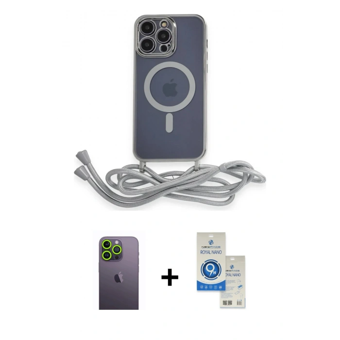 MARSİLYAN™- iPhone 12 Pro Max Kılıf Eksen Özel Seri - Şeffaf Royal Nano Ekran Koruyucu + Neon Fosforlu Kamera Lens - YL