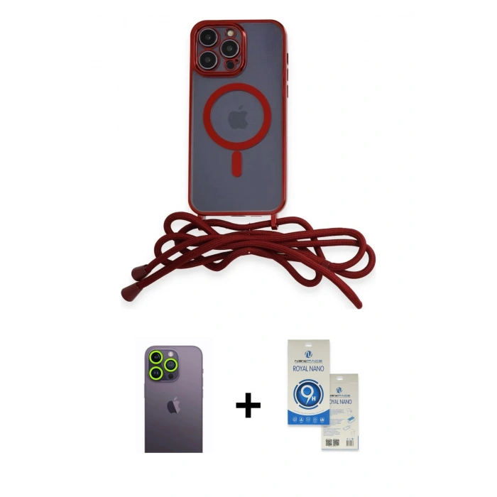 MARSİLYAN™- iPhone 12 Pro Max Kılıf Eksen Özel Seri - Şeffaf Royal Nano Ekran Koruyucu + Neon Fosforlu Kamera Lens - YL
