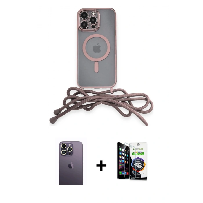 MARSİLYAN™- iPhone 12 Pro Max Kılıf Eksen Özel Seri - Şeffaf Temperli Cam Ekran Koruyucu + Beyaz Neon Fosforlu Kamera Lens