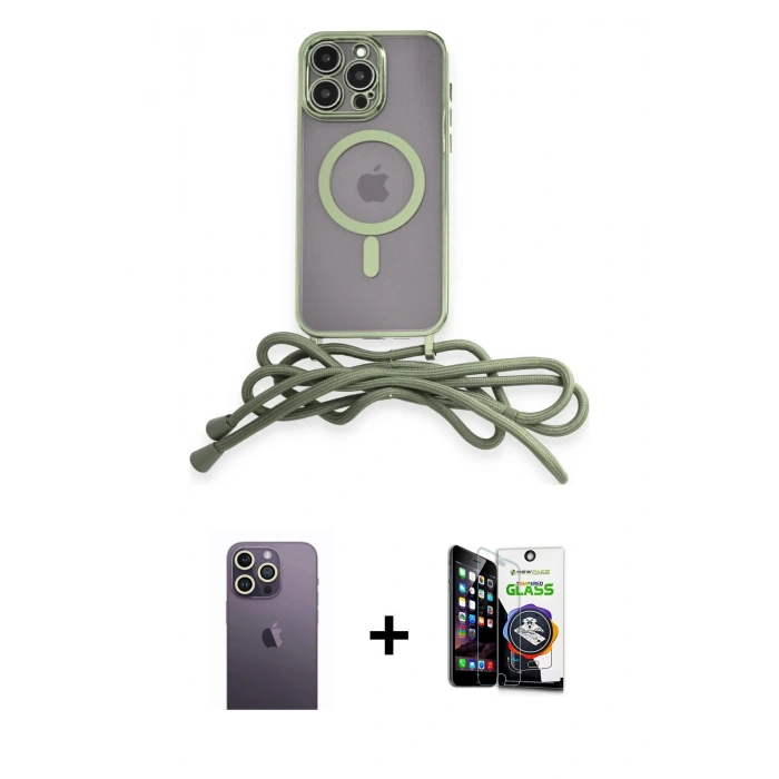 MARSİLYAN™- iPhone 12 Pro Max Kılıf Eksen Özel Seri - Şeffaf Temperli Cam Ekran Koruyucu + Beyaz Neon Fosforlu Kamera Lens