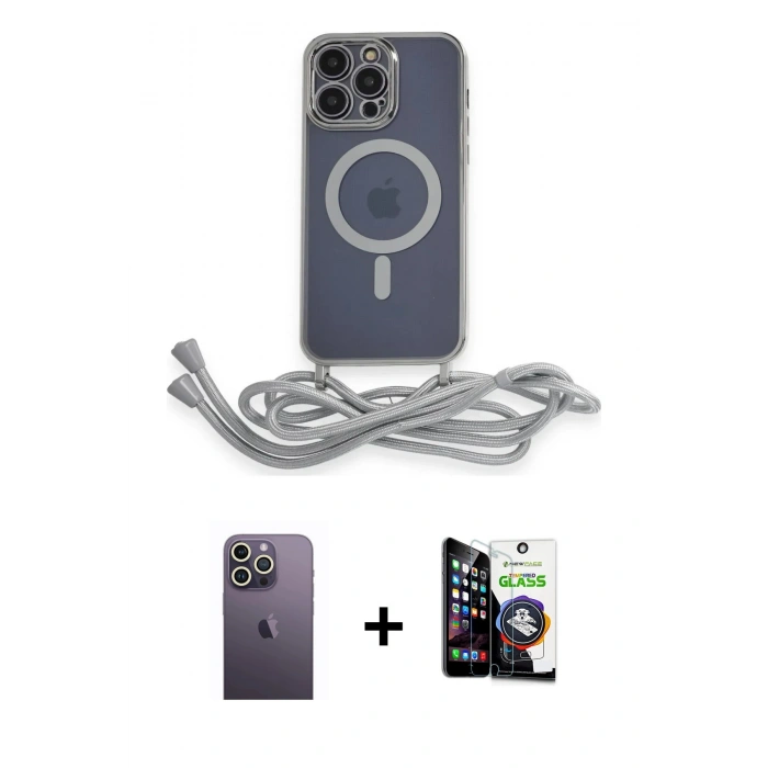 MARSİLYAN™- iPhone 12 Pro Max Kılıf Eksen Özel Seri - Şeffaf Temperli Cam Ekran Koruyucu + Beyaz Neon Fosforlu Kamera Lens