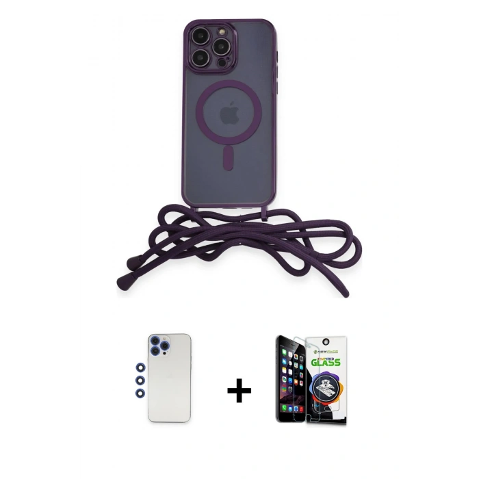 MARSİLYAN™- iPhone 12 Pro Max Kılıf Eksen Özel Seri - Şeffaf Temperli Cam Ekran Koruyucu + Shine Kamera Lens - LT