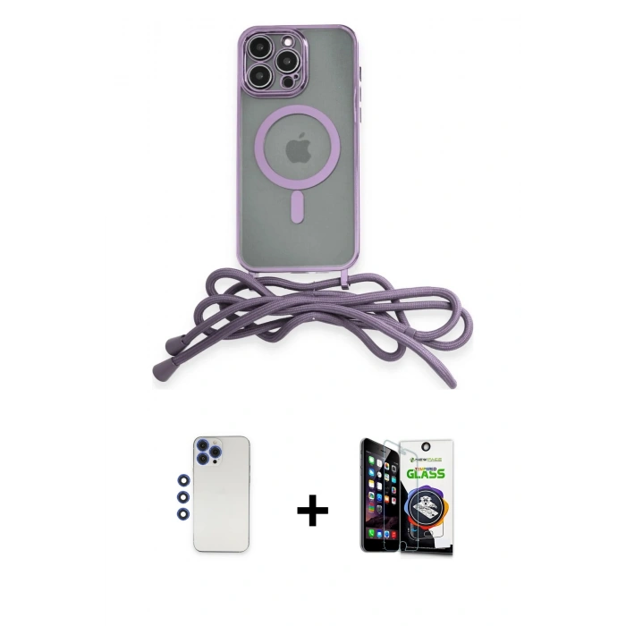 MARSİLYAN™- iPhone 12 Pro Max Kılıf Eksen Özel Seri - Şeffaf Temperli Cam Ekran Koruyucu + Shine Kamera Lens - LT