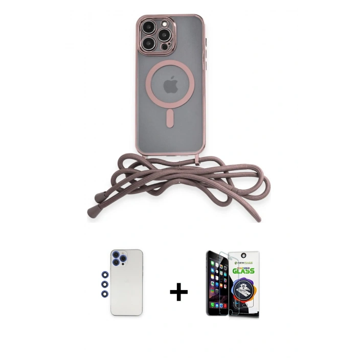 MARSİLYAN™- iPhone 12 Pro Max Kılıf Eksen Özel Seri - Şeffaf Temperli Cam Ekran Koruyucu + Shine Kamera Lens - LT