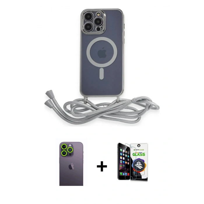 MARSİLYAN™- iPhone 12 Pro Max Kılıf Eksen Özel Seri - Şeffaf Temperli Cam Ekran Koruyucu + Neon Fosforlu Kamera Lens - YL
