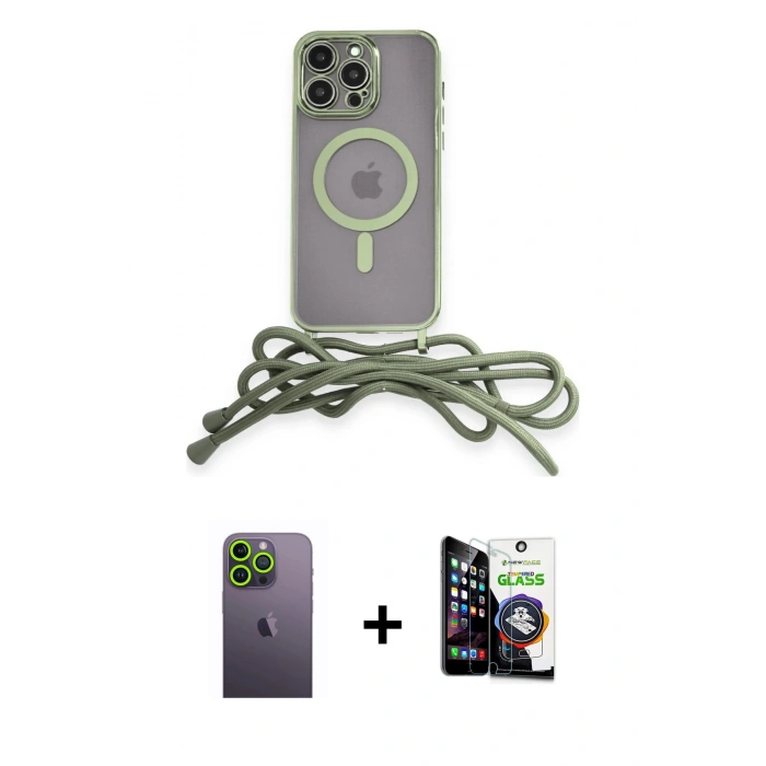 MARSİLYAN™- iPhone 12 Pro Max Kılıf Eksen Özel Seri - Şeffaf Temperli Cam Ekran Koruyucu + Neon Fosforlu Kamera Lens - YL