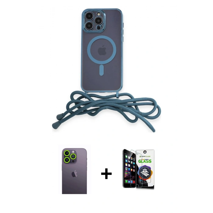 MARSİLYAN™- iPhone 12 Pro Max Kılıf Eksen Özel Seri - Şeffaf Temperli Cam Ekran Koruyucu + Neon Fosforlu Kamera Lens - YL