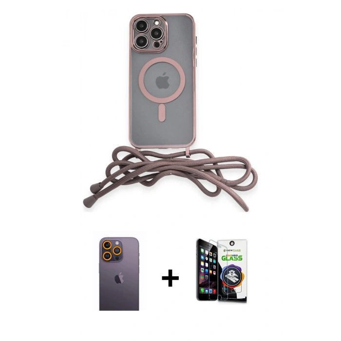 MARSİLYAN™- iPhone 12 Pro Max Kılıf Eksen Özel Seri - Şeffaf Temperli Cam Ekran Koruyucu + Neon Fosforlu Kamera Lens - SI