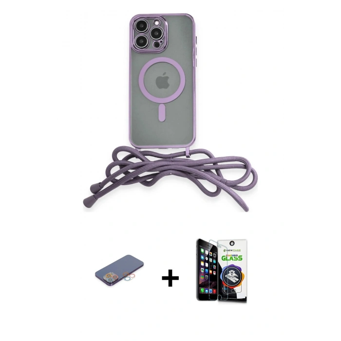 MARSİLYAN™- iPhone 12 Pro Max Kılıf Eksen Özel Seri - Şeffaf Temperli Cam Ekran Koruyucu + Pembe Renkli Kamera Lens Koruma Cam