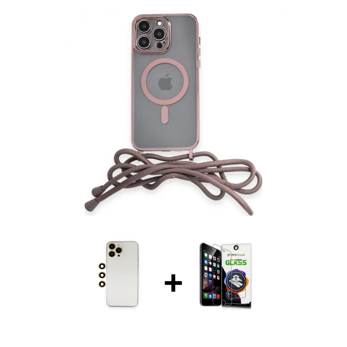 MARSİLYAN™- iPhone 12 Pro Max Kılıf Eksen Özel Seri - Şeffaf Temperli Cam Ekran Koruyucu + Shine Kamera Lens - GD