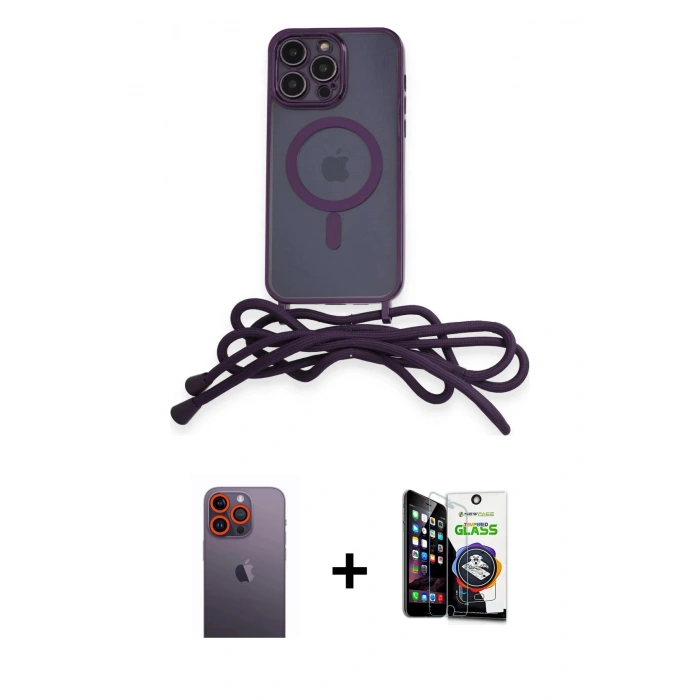 MARSİLYAN™- iPhone 12 Pro Max Kılıf Eksen Özel Seri - Şeffaf Temperli Cam Ekran Koruyucu + Neon Fosforlu Kamera Lens - TU