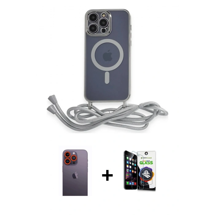 MARSİLYAN™- iPhone 12 Pro Max Kılıf Eksen Özel Seri - Şeffaf Temperli Cam Ekran Koruyucu + Neon Fosforlu Kamera Lens - TU