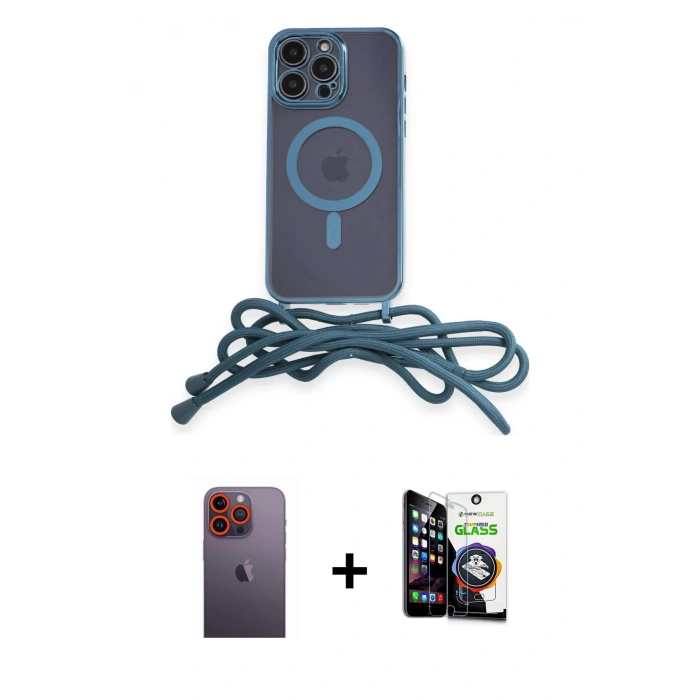 MARSİLYAN™- iPhone 12 Pro Max Kılıf Eksen Özel Seri - Şeffaf Temperli Cam Ekran Koruyucu + Neon Fosforlu Kamera Lens - TU