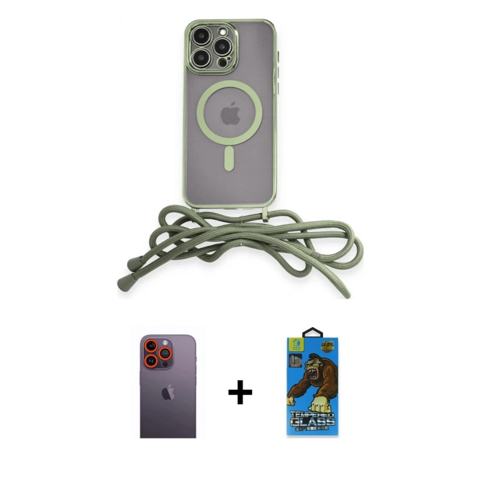 MARSİLYAN™- iPhone 12 Pro Max Kılıf Eksen Özel Seri - Siyah 18D Cam Ekran Koruyucu + Neon Fosforlu Kamera Lens - TU