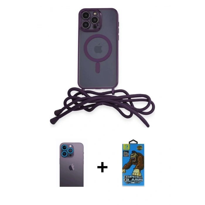 MARSİLYAN™- iPhone 12 Pro Max Kılıf Eksen Özel Seri - Siyah 18D Cam Ekran Koruyucu + Neon Fosforlu Kamera Lens - MI