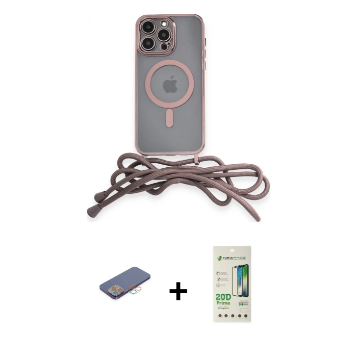 MARSİLYAN™- iPhone 12 Pro Max Kılıf Eksen Özel Seri - Siyah 20D Premium Cam Ekran Koruyucu + Pembe Renkli Kamera Lens Koruma Cam