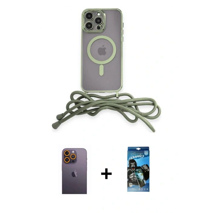 MARSİLYAN™- iPhone 12 Pro Max Kılıf Eksen Özel Seri - Siyah 34D Izgaralı Cam + Neon Fosforlu Kamera Lens - SI