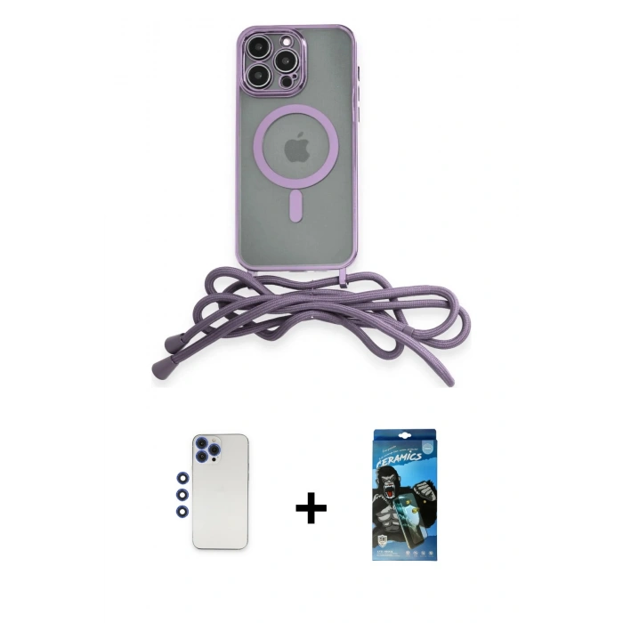 MARSİLYAN™- iPhone 12 Pro Max Kılıf Eksen Özel Seri - Siyah 34D Izgaralı Cam + Shine Kamera Lens - LT