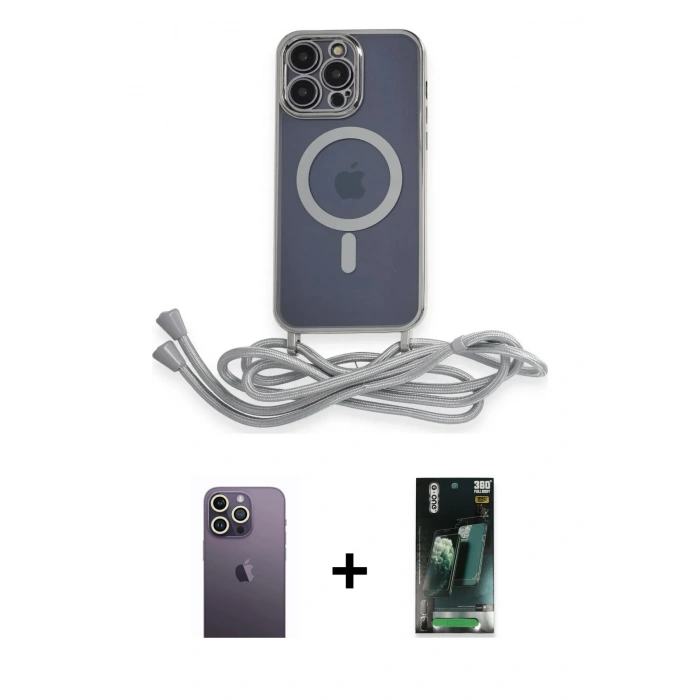 MARSİLYAN™- iPhone 12 Pro Max Kılıf Eksen Özel Seri - Siyah 360 Mat Full Body Arka Koruyucu + Neon Fosforlu Kamera Lens - BZ