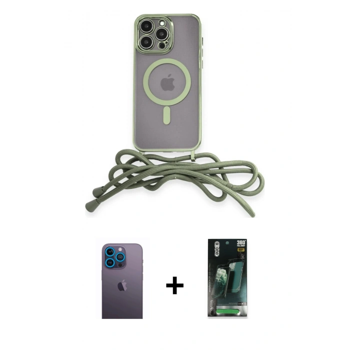 MARSİLYAN™- iPhone 12 Pro Max Kılıf Eksen Özel Seri - Siyah 360 Mat Full Body Arka Koruyucu + Neon Fosforlu Kamera Lens - MI