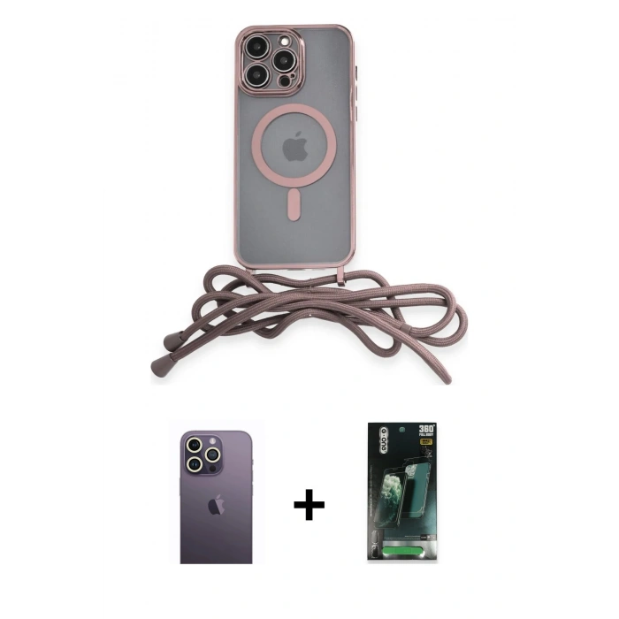 MARSİLYAN™- iPhone 12 Pro Max Kılıf Eksen Özel Seri - Siyah 360 Mat Full Body Arka Koruyucu + Neon Fosforlu Kamera Lens - BZ
