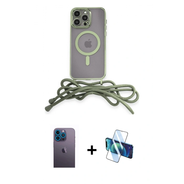 MARSİLYAN™- iPhone 12 Pro Max Kılıf Eksen Özel Seri - Siyah 3D Antistatik Cam Ekran Koruyucu + Mavi Neon Fosforlu Kamera Lens