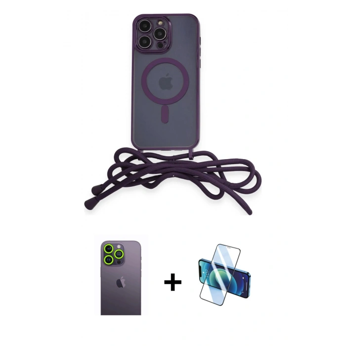 MARSİLYAN™- iPhone 12 Pro Max Kılıf Eksen Özel Seri - Siyah 3D Antistatik Cam Ekran Koruyucu + Neon Fosforlu Kamera Lens - YL
