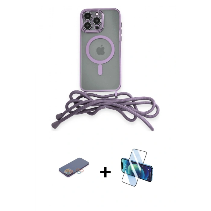 MARSİLYAN™- iPhone 12 Pro Max Kılıf Eksen Özel Seri - Siyah 3D Antistatik Cam Ekran Koruyucu + Pembe Renkli Kamera Lens Koruma Cam